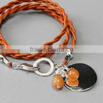 triple leather Wrap Bracelet, braided leather wrap bracelet, leather wrap bracelet with charm dangles