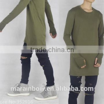 Long Sleeve Men T Shirt with Thumb hole Khaki 100% Cotton Plain Longine T Shirt Bulk Wholesale Extra Long T Shirt Streetwear