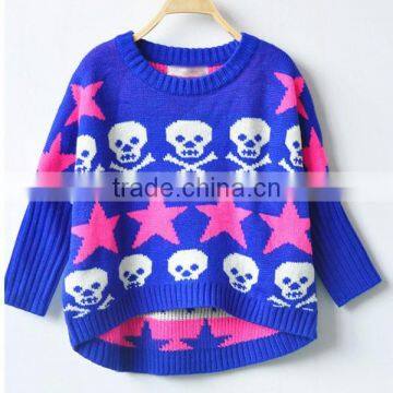 Latest Design Skull Pattern Girls Knitted Pullover Sweater