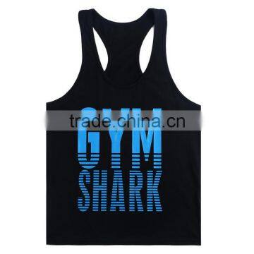 Customized OEM Brand Logo GYM Shark Sleeveless Fitness Sportwear GYM Vest Cotton Stringer Bodybuilding Men GYM Shark Tank Top