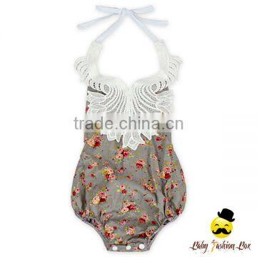 0-2 Years Summer Cotton Flower Printed Halter Lace Froal Infant Newborn Baby Girl Vintage Romper Clothes photo-2