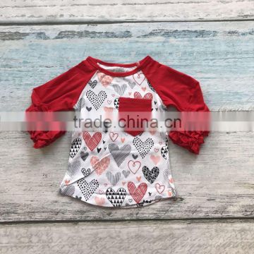 baby girls clothes raglan tops V-day raglan girls red heart raglans Autumn top girls Valentines day icing raglans tshirt