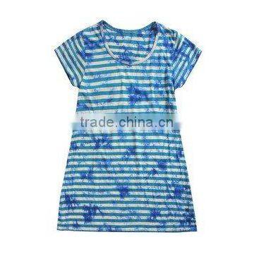 Young Girls Popular Good Sale Short Sleeve Splash-ink Colorful Striped Dress Shirt