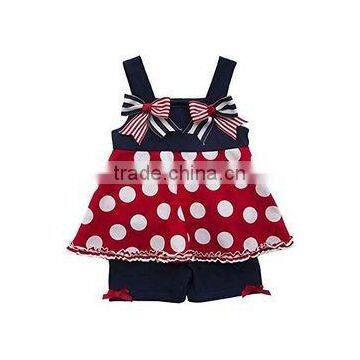 High quality patriotic baby shorts set bowknots girls July 4th clothing set cotton kids clothing wholesale girl outfits