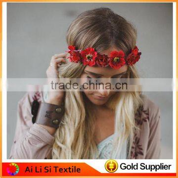 Bride Red Artificial Flowers Hairband Woman Weeding Accessories Girls Hair Accessories