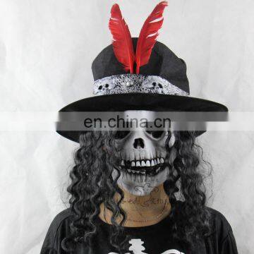 latex halloween face skull mask with hat and wig