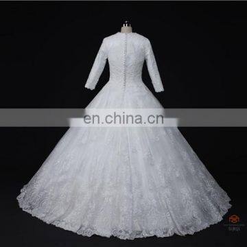 HMY-E0363 Scoop Neckline Heavily Appliqued Lace Floor Length Muslim Long Sleeve Wedding Gown 2016 photo-5