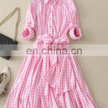 Hot sale Elegant lady dress casual dress plaid long sleeve long dress