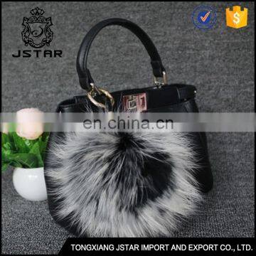 Real fur ball pom pom keychain accessory for women handbag