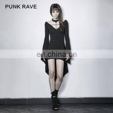 Punk Rave PQ-203 Gothic Black High Low Longsleeve Dress With Halterneck photo-2