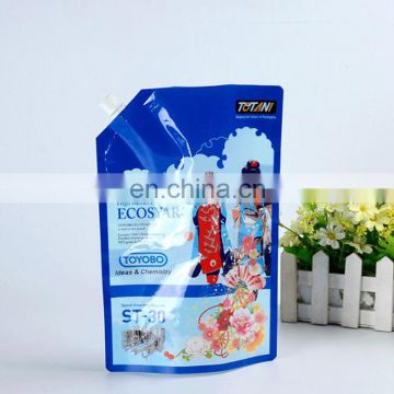 Eco friendly stand up colorful printing laundry detergent spout pouch bag with clear window