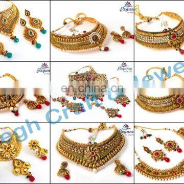 Wedding Wear Jewellery-One Gram Gold Plated Bridal Necklace Set With Maang Tikaa-2015 Pakistani bridal Jewelry-Indian Ethnic Set