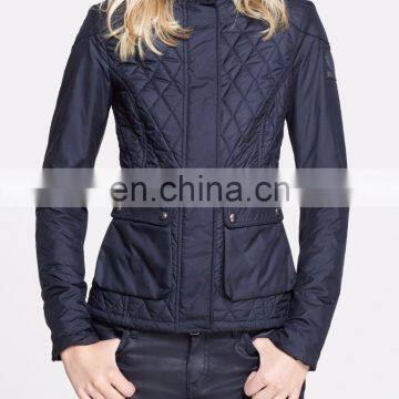 wholesale quilted jackets - Women Blue Collarless Brando Quilted Genuine Leather Jacket