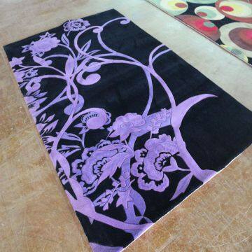 Black And Purple Floral Cut Pile Area Rug Carpet Wool Guangzhou Carpet