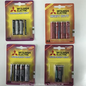 Mitsubishi AA battery R6P Carbon Zinc Battery,remote control battery/ AAA battery R03 battery