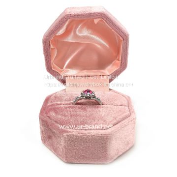 Wholesale Custom Logo Box Packaging Luxury Double Vintage Mini Hexagon Velvet Jewelry Wedding Ring Box