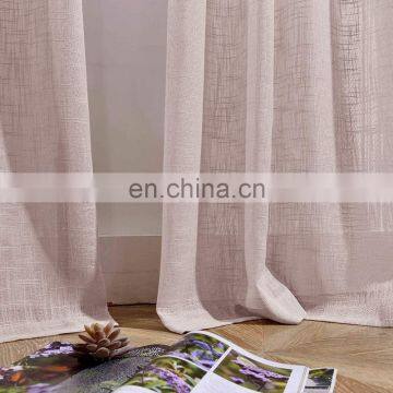 Bedroom simple style linen look sheer curtain fabric