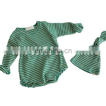 Baby romper with hat set ribbed stripe newborn baby bodysuit