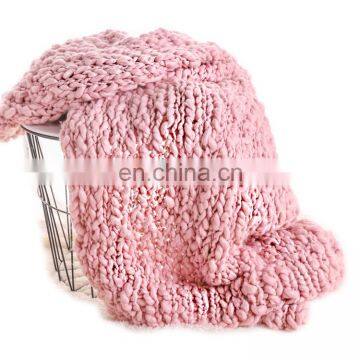 Heavy Cozy Premium Pink Chunky Handmade Knit Yarn Wool Blanket for Bedroom Deco