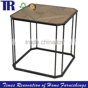 Oak Iron Interdiction Jointing Side Table,Antique Side Table,Light Weathered Finish Side Table