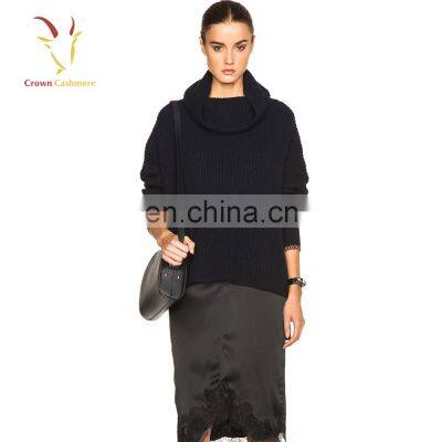 Short Front Long Back Fashional Ladies Black Oversized Knit Pullover Sweater photo-5