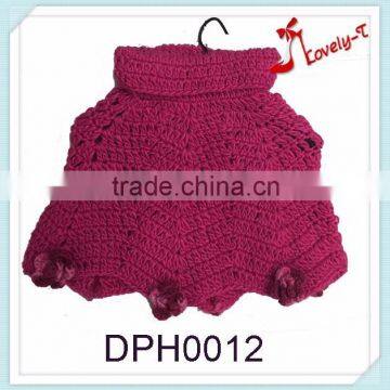 Handmade flower embroidery cable knit poncho sweater patterns crochet poncho with mandarin collar
