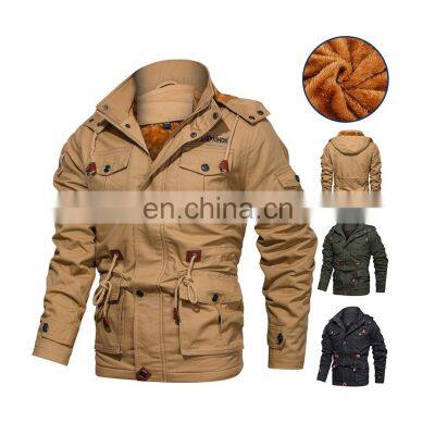 Men Winter Casual Warm Thick Fleece Bomber Jacket Mens Military Cotton Jackets New Cargo Hooded Jacket Windbreaker Coat