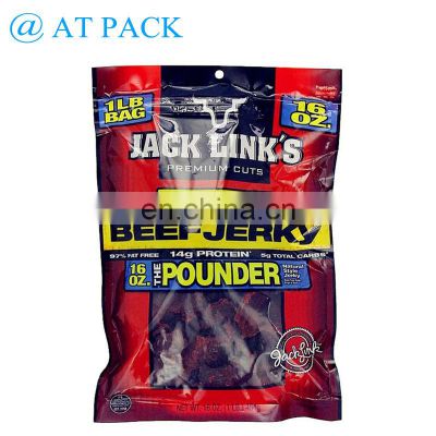 Resealable biltong beef jerky packaging bag with hanger hole