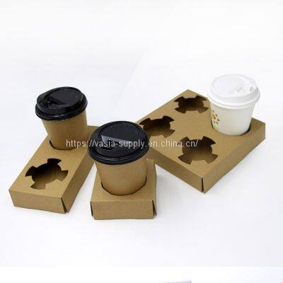 Wholesale Take-out Custom Disposable 4-Cup Drink Carrier Tray with Handle