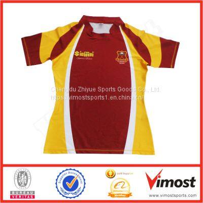 Custom Sublimation Yellow and Red Rugby Jersey with 100% polyester