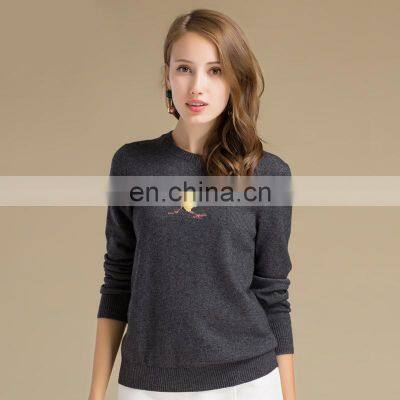 Designs For Girls Round Collar Slim Fit Deep gray Jacquard 100% Cashmere Sweater