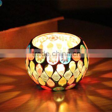 round unique mosaic mirror candle holder
