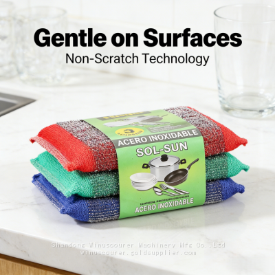 High Quality 3 Pcs Pack Stainless Steel Scouring Pad Dish Washing King Sponge Scourer photo-2