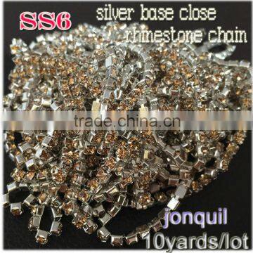 2015 New Deals 10yards/lot Ss6 New Fashion Clear Crystal Jonquil Copper Rhinestone Chains