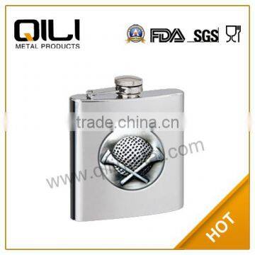 Stainless steel hip flask with emblem