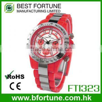 FT1323_RD Cheapest colorful PC band two tone Japan movement stainless steel watch