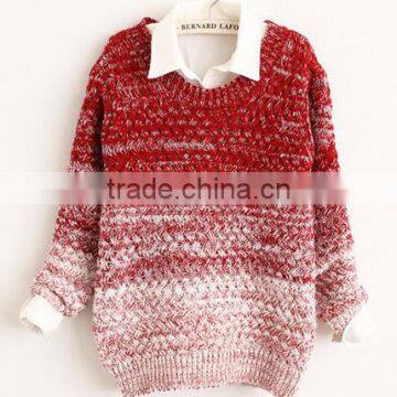 Gradual blending loose round neck sweater hedging women pullover