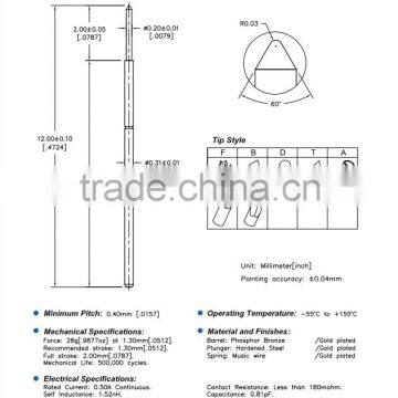 SP1-031120-B01 spring test probe needle for printed circuit bareboard and socket testing