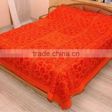 Indian Handmade King Embroidery Mirror Bedspread Bedsheet