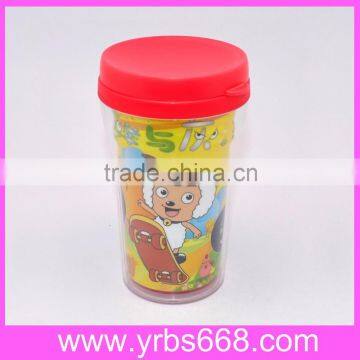 Custom promotional gift pleasand sheep decoration firing double wall plastic mug with lid