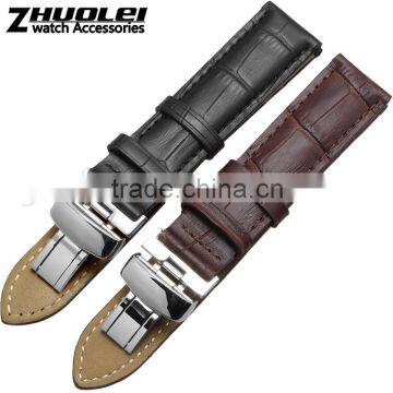 Durable Genuine Cowhide Leather Deployant Watch Band Strap Buckle Leather Strap Watch 19mm