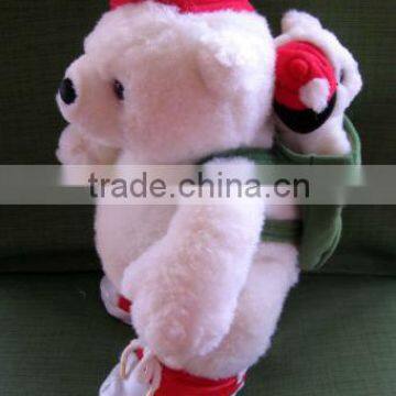 white dad and baby bear with red tie shoes&cap plush toy