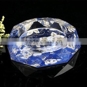 round customized crystal ashtray with image on bottom