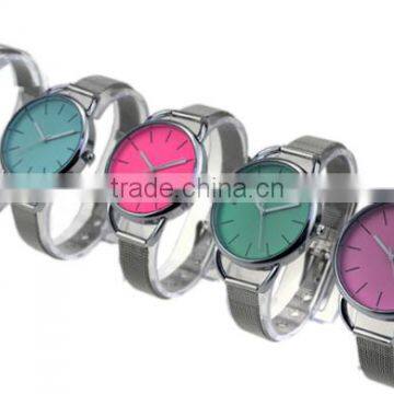 Fashion stainless steel alloy net belt low cost wrist watch for men and women