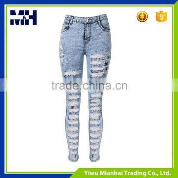 Sexy Female High Waist Snowflakes Jeans Feet Pants photo-4