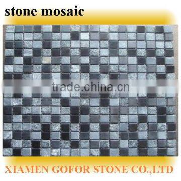 natural stone with metal mosaic tiles