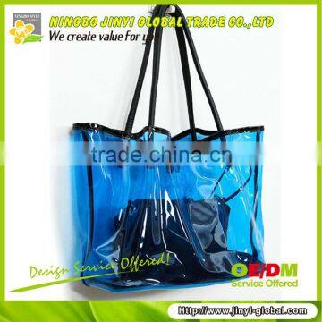 2013 clear pvc shoulder bag blue transparent beach bag