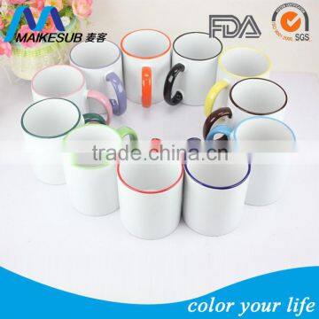 11oz sublimation white mug in color rim and handle