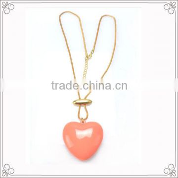 Orange Heart Shaped Resin Pendant Necklace With Gold Plated Chains