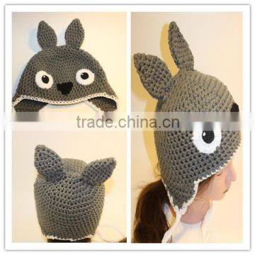 grey totoro earflap hat crochet character beanies